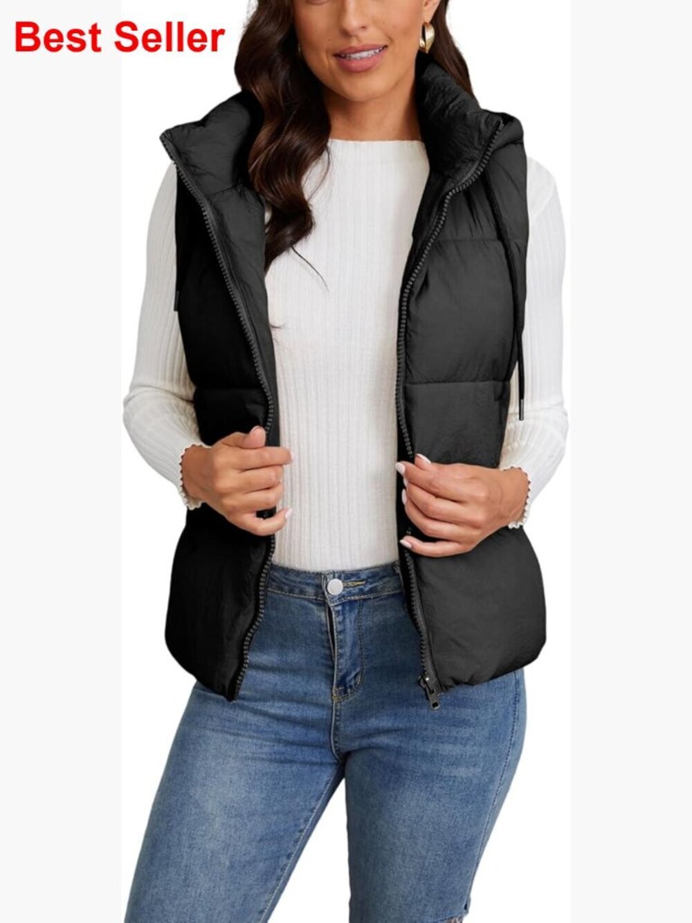 Hooded Puffer Vest with Detachable Hood, Quilted Gilet with Side Pockets